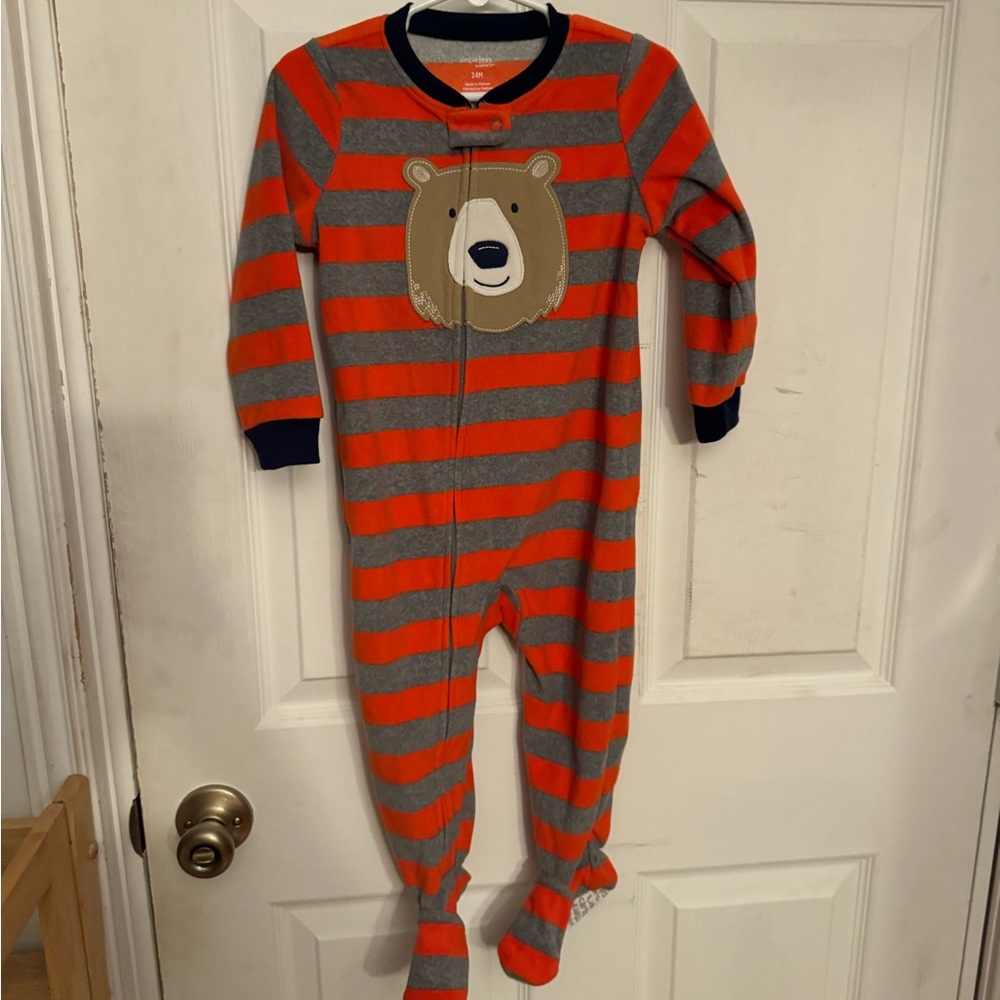Carter's Orange and Gray Striped Bear Footie